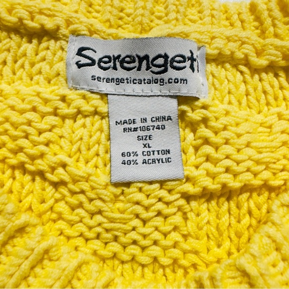 Vintage Yellow Serengeti Knit Sweater XL 3/4 Sleeve Cotton Acrylic Blend - Picture 7 of 10